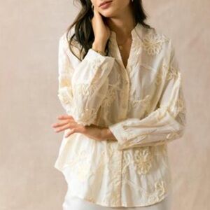 FROM PARIS FRANCE Elegant Cream Floral Women's Top